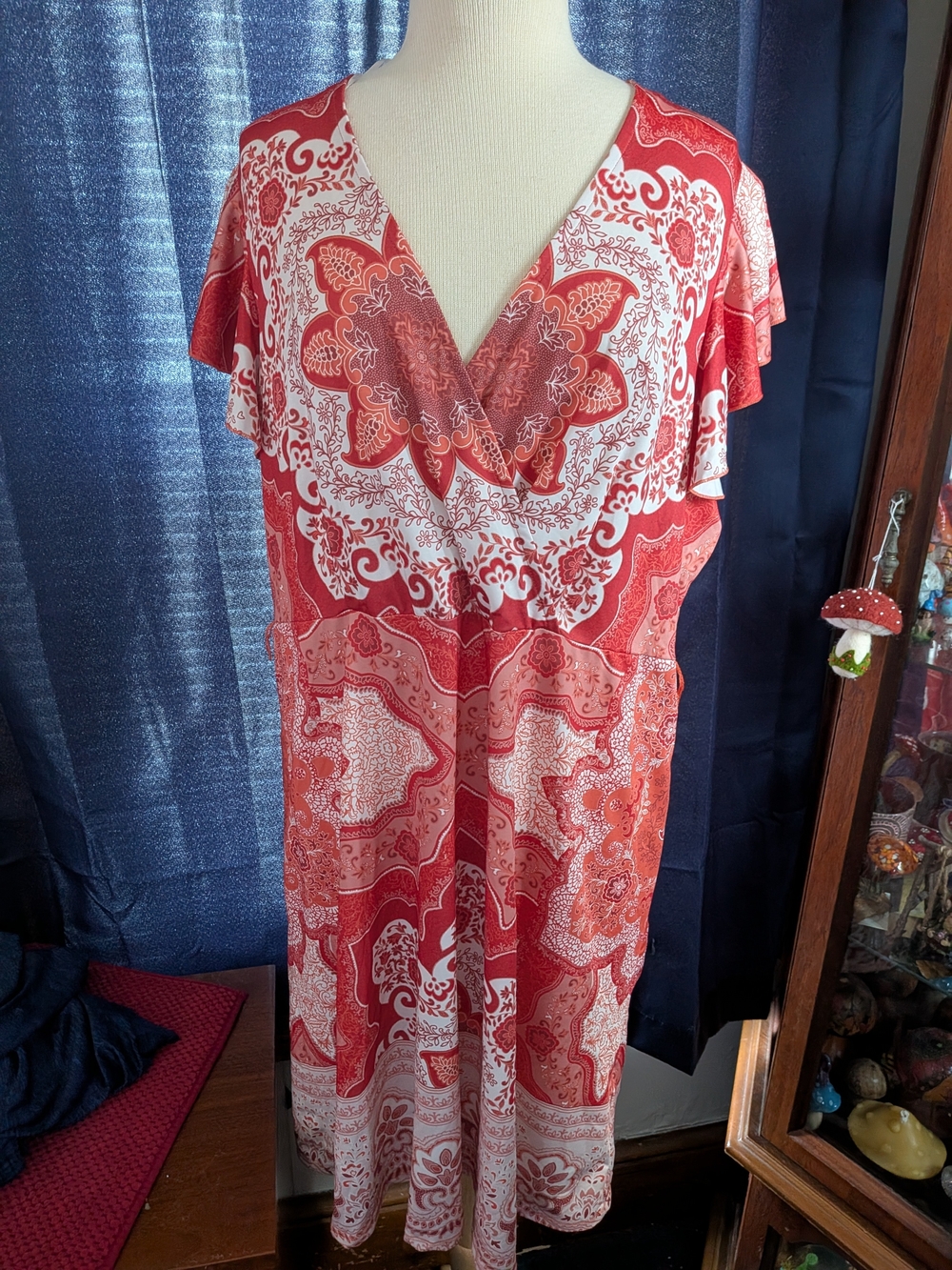 Sunny Leigh Red and White Paisley Wrap-Style Dress